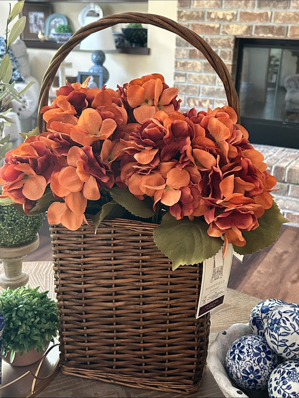 NWT! Fall Harvest Rust Orange Hydrangea Hanging Basket Floral Arrangement